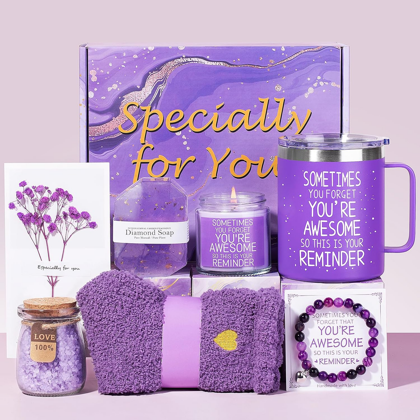 Luxury Gift Set for Women – 7-Piece Rose Spa Basket in Elegant Purple | Birthday, Christmas, Valentine’s Day Gift