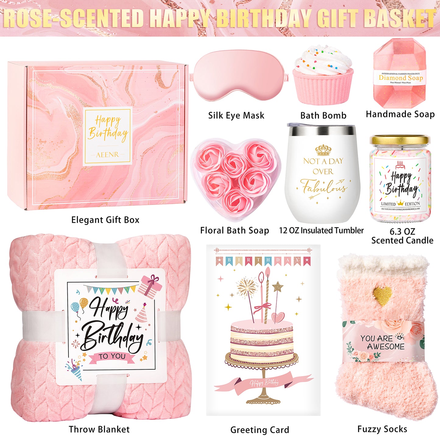 Luxury Gift Set for Women –10-Piece Rose Spa Basket for Birthdays, Christmas, and Valentine's Day
