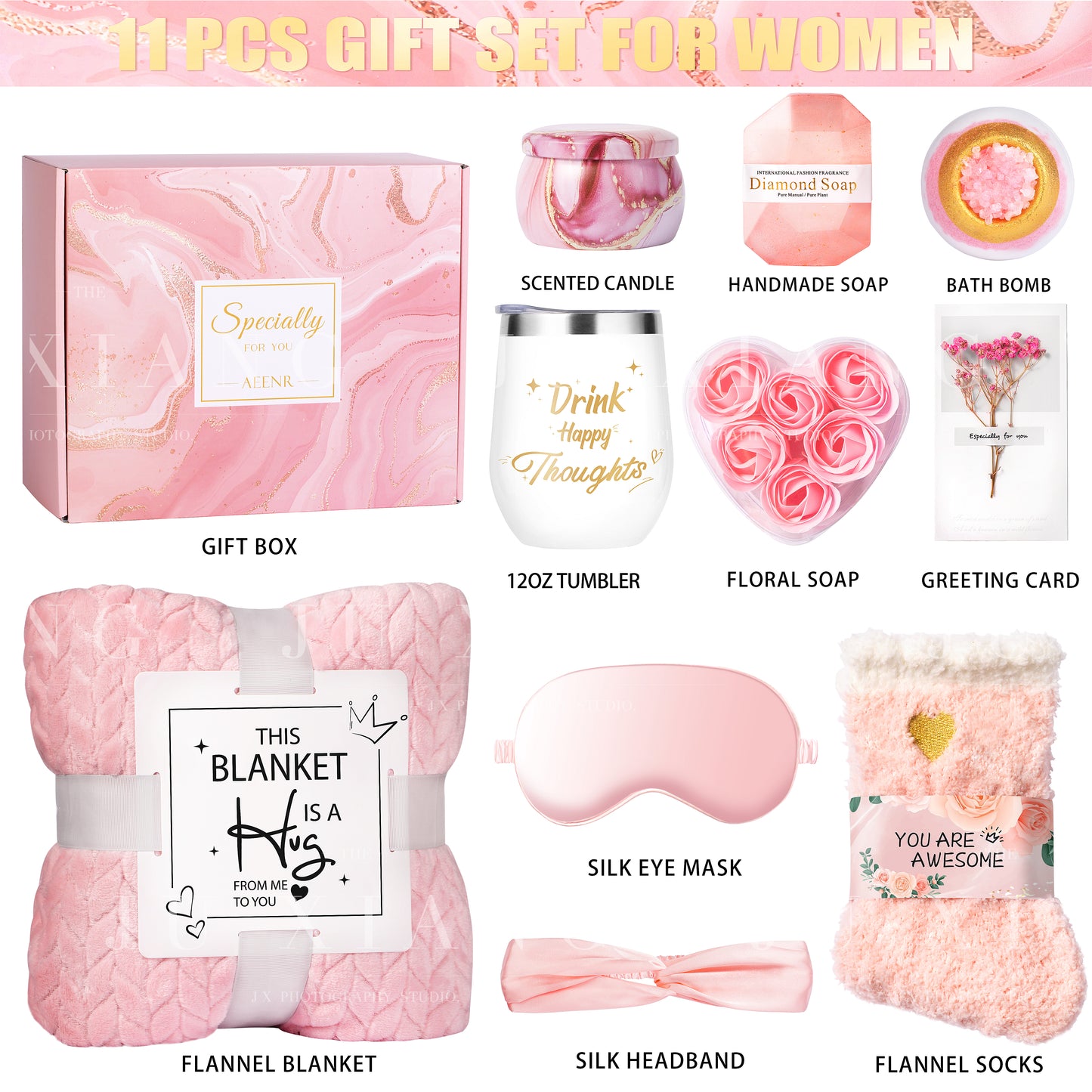 Luxury 11-Piece Rose Spa Gift Basket for Women – Perfect Mother's Day, Birthday, Christmas & Valentine's Day Present – Pink Self-Care Set