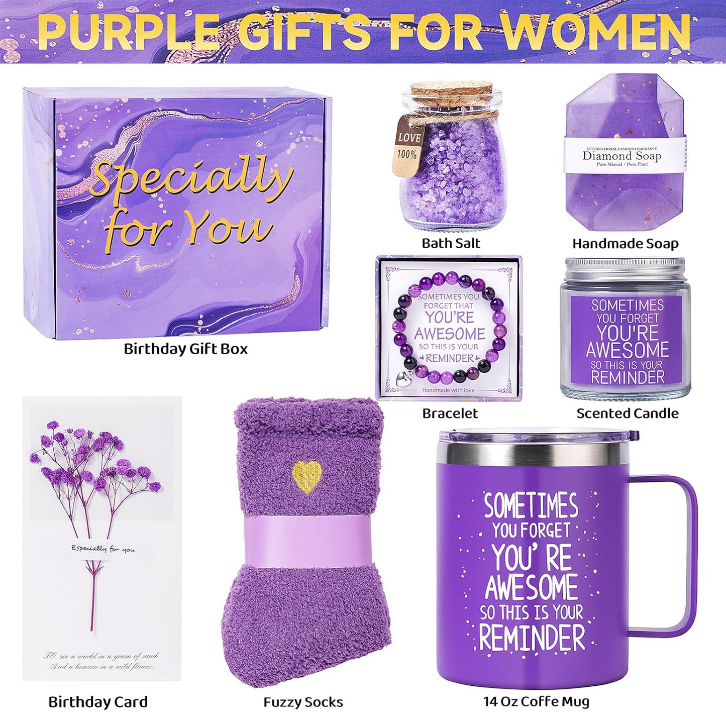 Luxury Gift Set for Women – 7-Piece Rose Spa Basket in Elegant Purple | Birthday, Christmas, Valentine’s Day Gift
