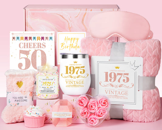 Luxury 50th Birthday Gift Box for Women – 10-Piece Rose Spa Set Christmas Gift and Valentine's Day Gift-Pink